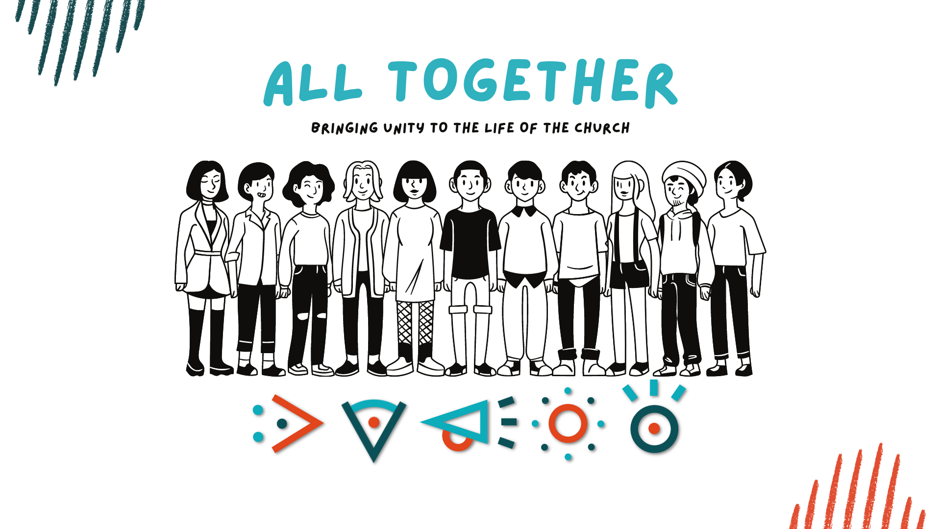 A group of cartoon people standing together.